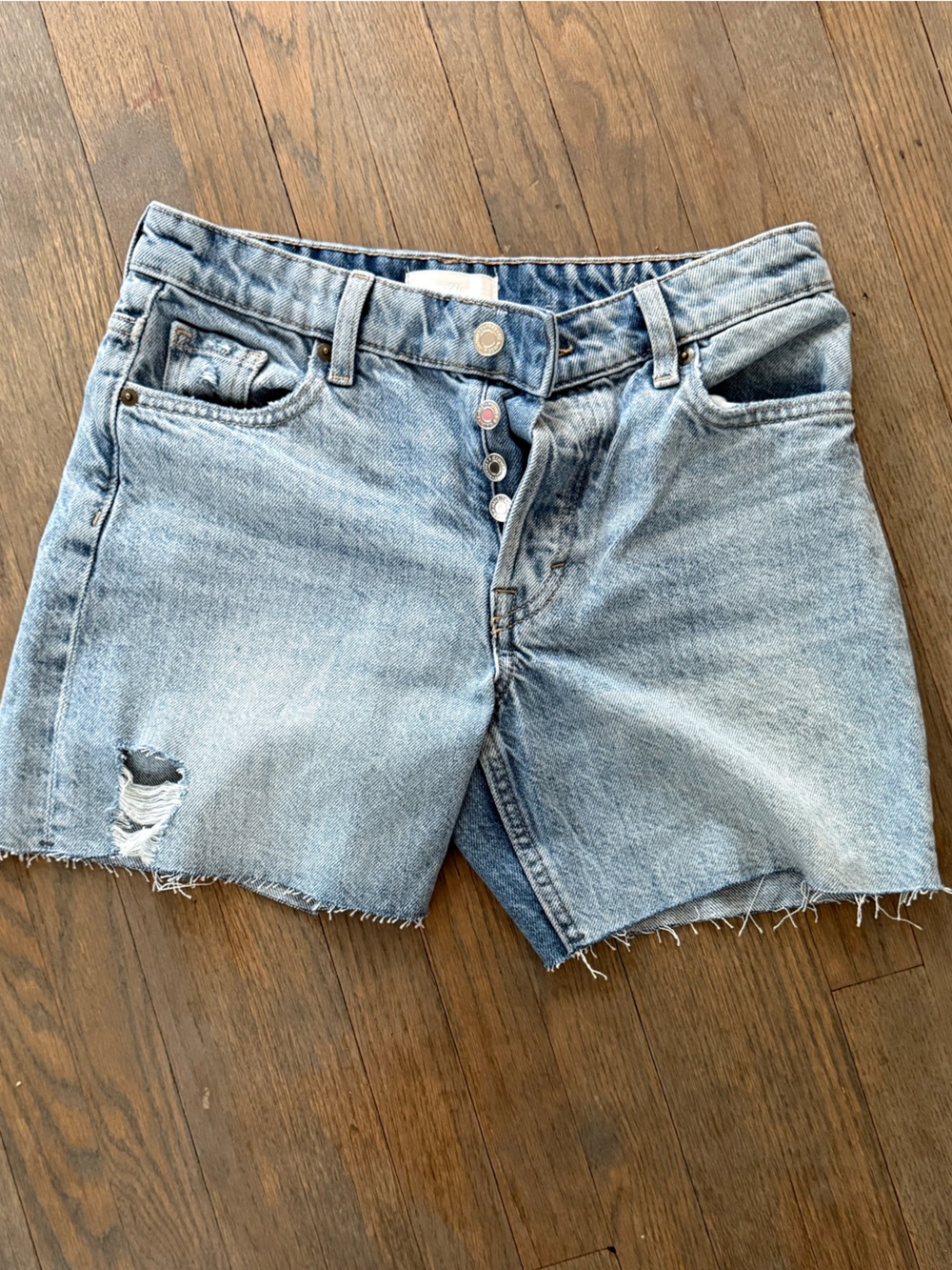 H&M Light Blue Distressed Denim Cutoff Shorts
